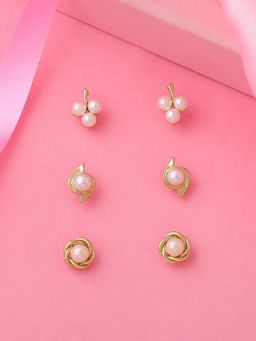 Estele - Gold Plated Glowing Pearl Stud Earrings Set Combo for Girls and Women